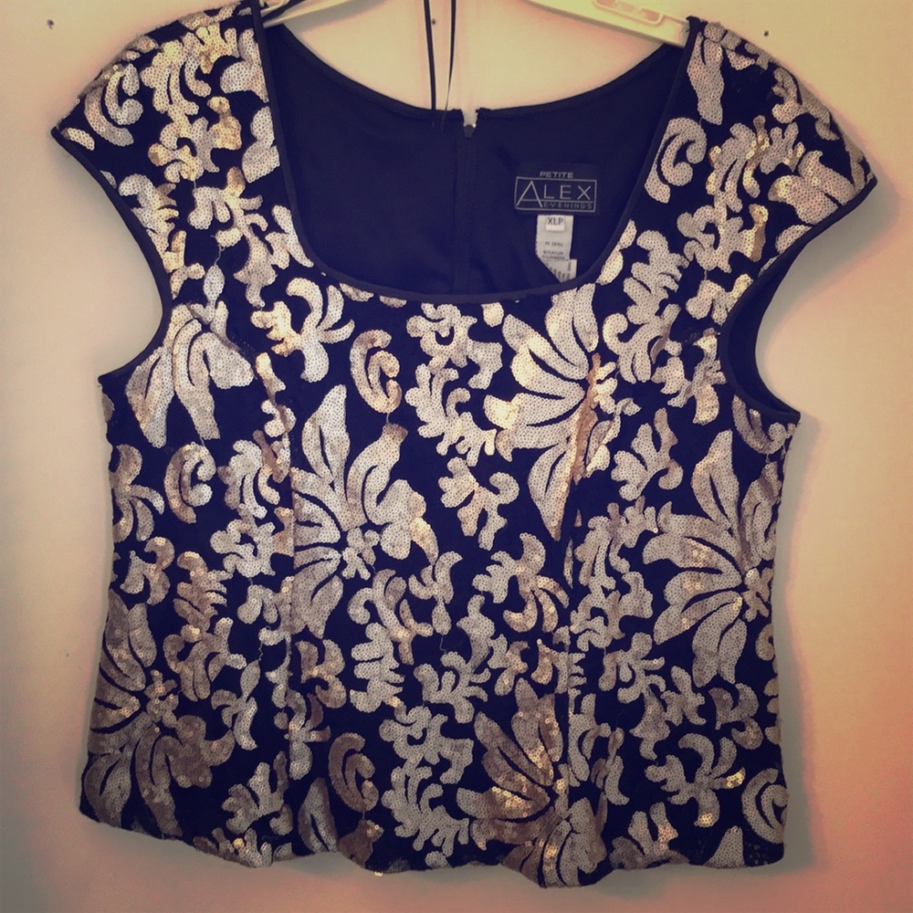 XL Petite  Gold Foil and Black Formal Blouse
